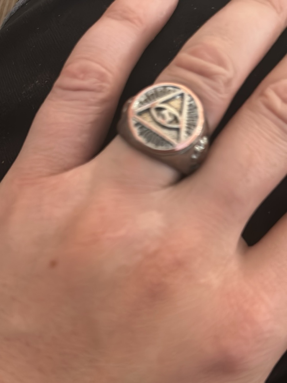 Men’s Two-Tone Eye Motif Signet Ring in Black and Silver